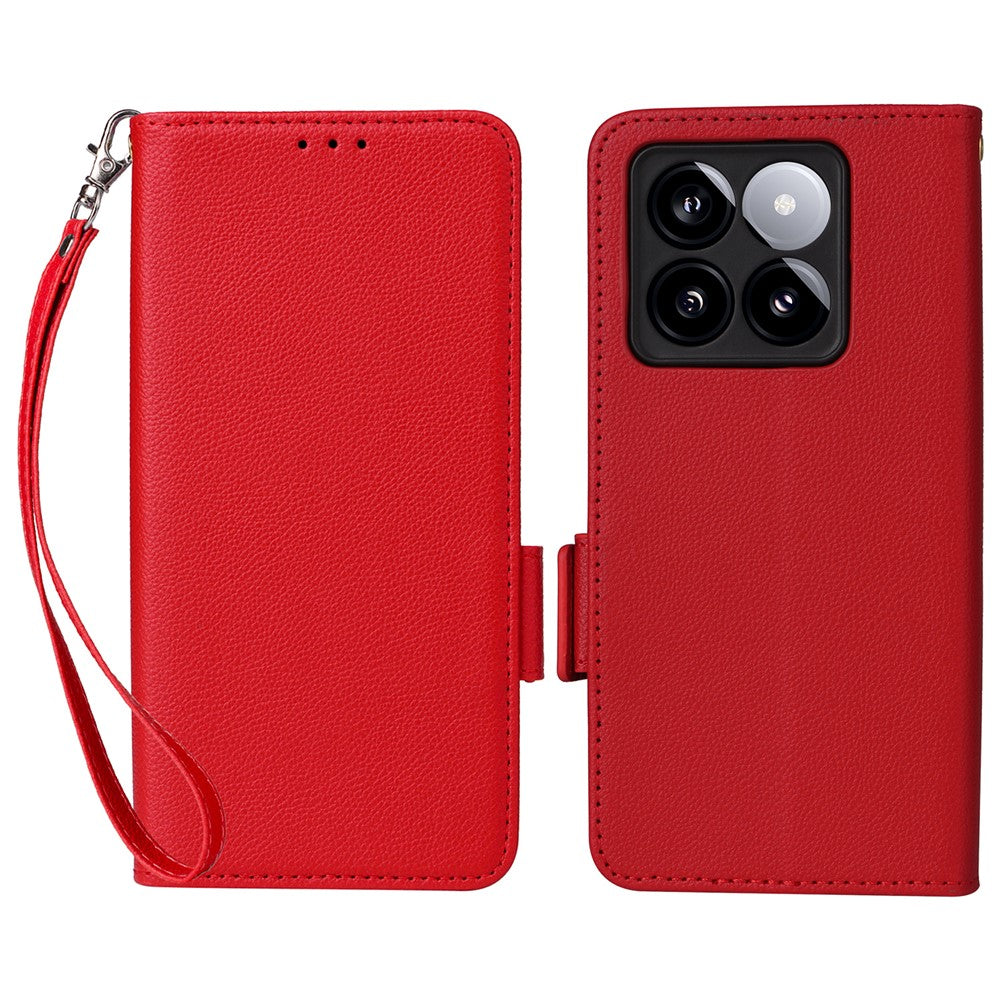Xiaomi 14T-skal med handledsrem i litchitexturerat PU-läder, plånboksfodral