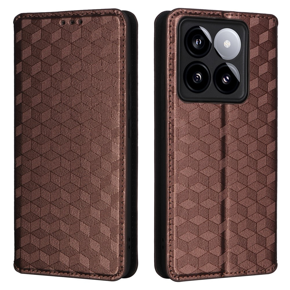 For Xiaomi 14T Pro Wallet Case Rhombus Imprinted Leather Phone Cover