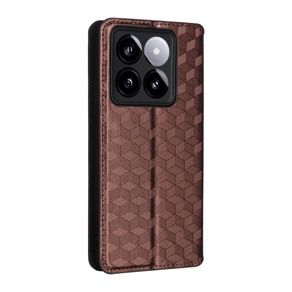 For Xiaomi 14T Pro Wallet Case Rhombus Imprinted Leather Phone Cover