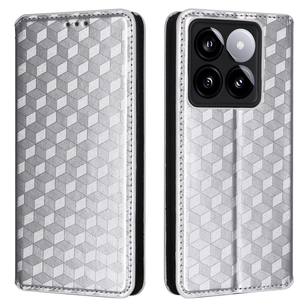 For Xiaomi 14T Pro Wallet Case Rhombus Imprinted Leather Phone Cover