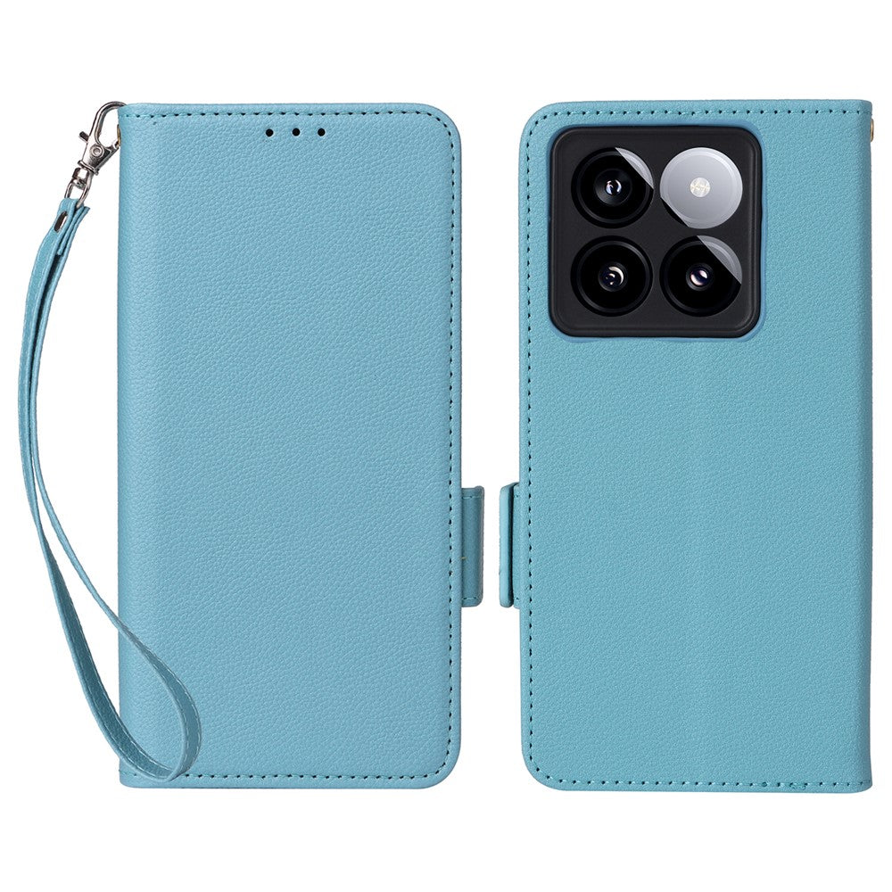 For Xiaomi 14T Pro Case with Wrist Strap Litchi Texture PU Leather Wallet Phone Cover
