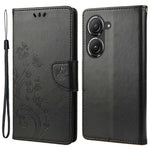 For Asus Zenfone 9 5G PU Leather Wallet Case Imprinting Flower Butterflies Magnetic Closure Stand Flip Cover with Strap