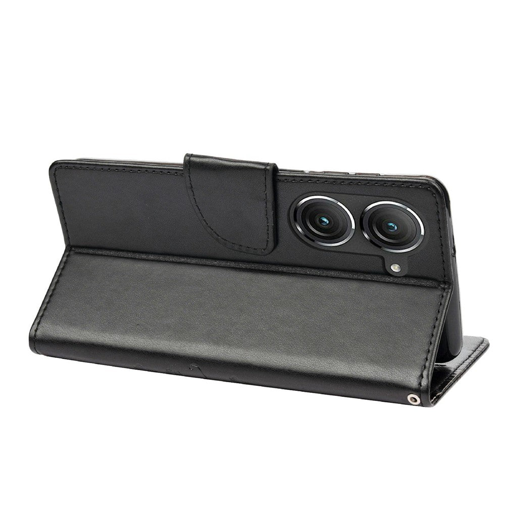 For Asus Zenfone 9 5G PU Leather Wallet Case Imprinting Flower Butterflies Magnetic Closure Stand Flip Cover with Strap