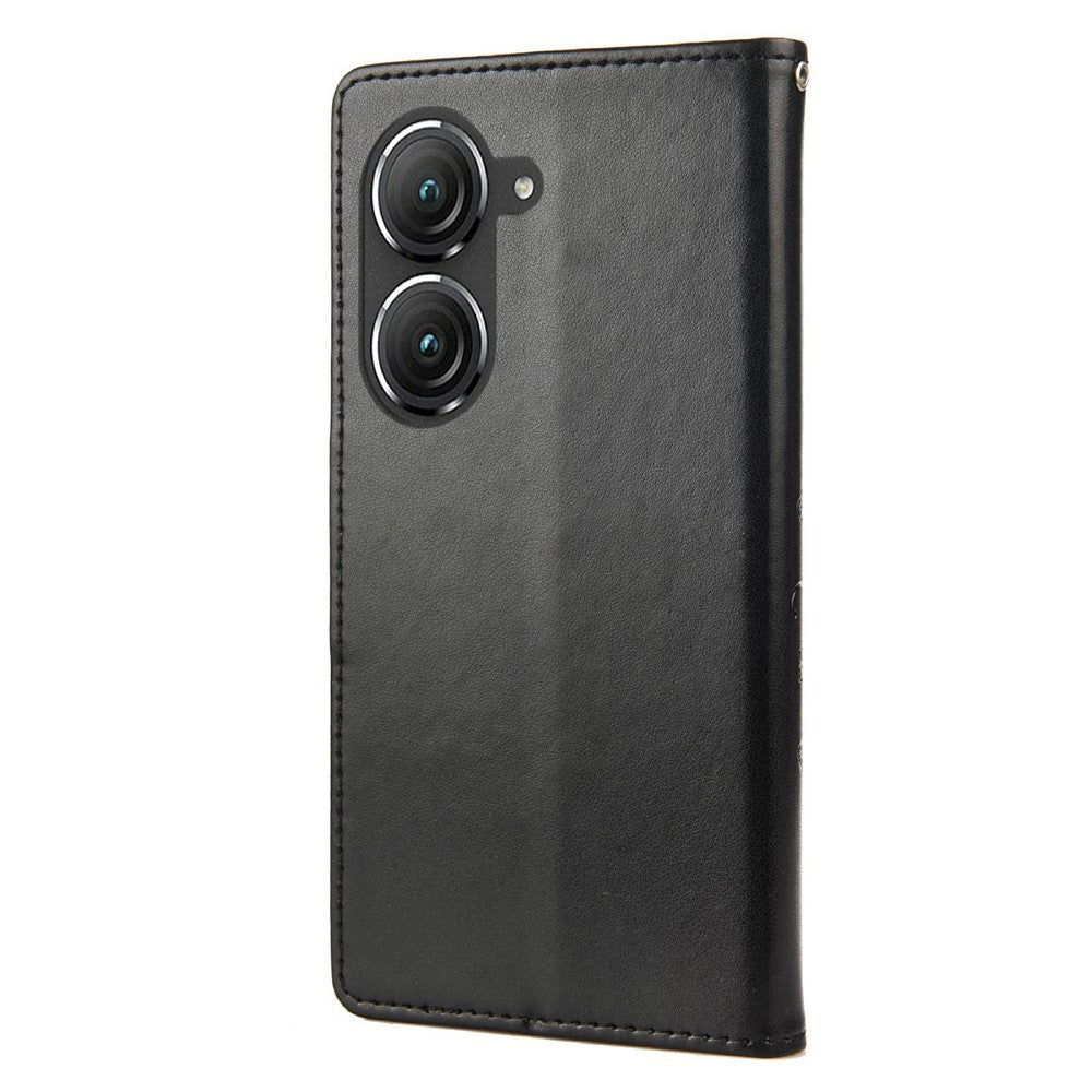 For Asus Zenfone 9 5G PU Leather Wallet Case Imprinting Flower Butterflies Magnetic Closure Stand Flip Cover with Strap