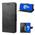 For Asus Zenfone 9 5G PU Leather Wallet Case Imprinting Flower Butterflies Magnetic Closure Stand Flip Cover with Strap