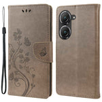 For Asus Zenfone 9 5G PU Leather Wallet Case Imprinting Flower Butterflies Magnetic Closure Stand Flip Cover with Strap