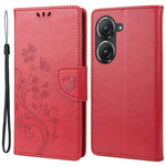 For Asus Zenfone 9 5G PU Leather Wallet Case Imprinting Flower Butterflies Magnetic Closure Stand Flip Cover with Strap