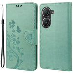 For Asus Zenfone 9 5G PU Leather Wallet Case Imprinting Flower Butterflies Magnetic Closure Stand Flip Cover with Strap