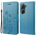 For Asus Zenfone 9 5G PU Leather Wallet Case Imprinting Flower Butterflies Magnetic Closure Stand Flip Cover with Strap