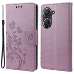 For Asus Zenfone 9 5G PU Leather Wallet Case Imprinting Flower Butterflies Magnetic Closure Stand Flip Cover with Strap
