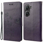 For Asus Zenfone 9 5G PU Leather Wallet Case Imprinting Flower Butterflies Magnetic Closure Stand Flip Cover with Strap
