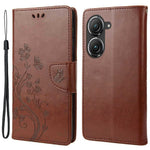 For Asus Zenfone 9 5G PU Leather Wallet Case Imprinting Flower Butterflies Magnetic Closure Stand Flip Cover with Strap