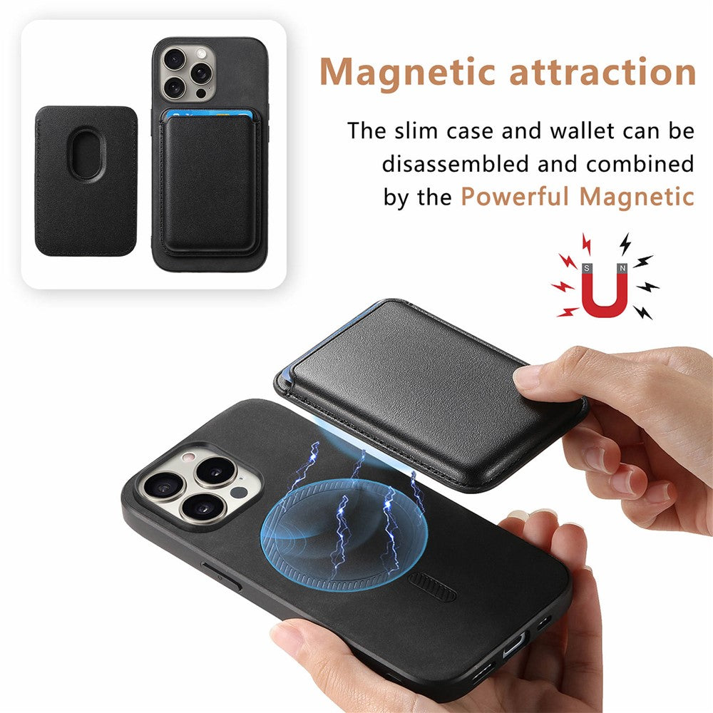B2 For iPhone 16 Pro Case Detachable Magnetic Card Bag Leather+TPU Phone Cover