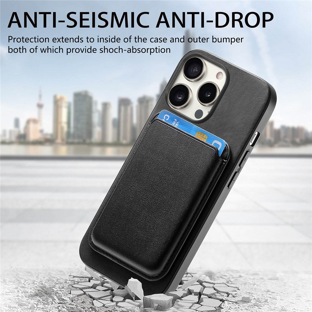 B2 For iPhone 16 Pro Case Detachable Magnetic Card Bag Leather+TPU Phone Cover