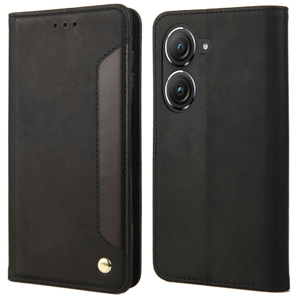 Til Asus Zenfone 9 5G Anti-fald Splejsning Telefoncover PU Læder Magnetisk Auto-absorberende Skin-touch Følelse Telefonpung Etui med Stand