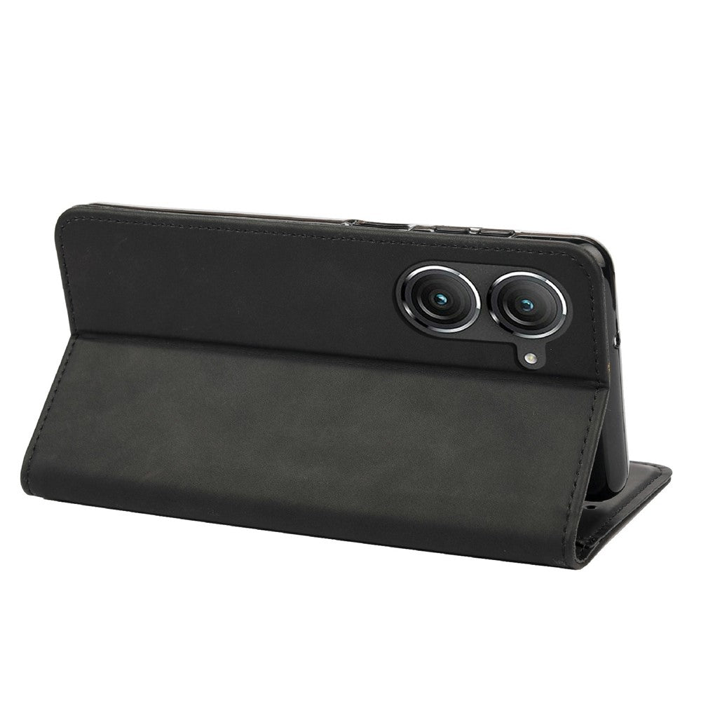 Til Asus Zenfone 9 5G Anti-fald Splejsning Telefoncover PU Læder Magnetisk Auto-absorberende Skin-touch Følelse Telefonpung Etui med Stand