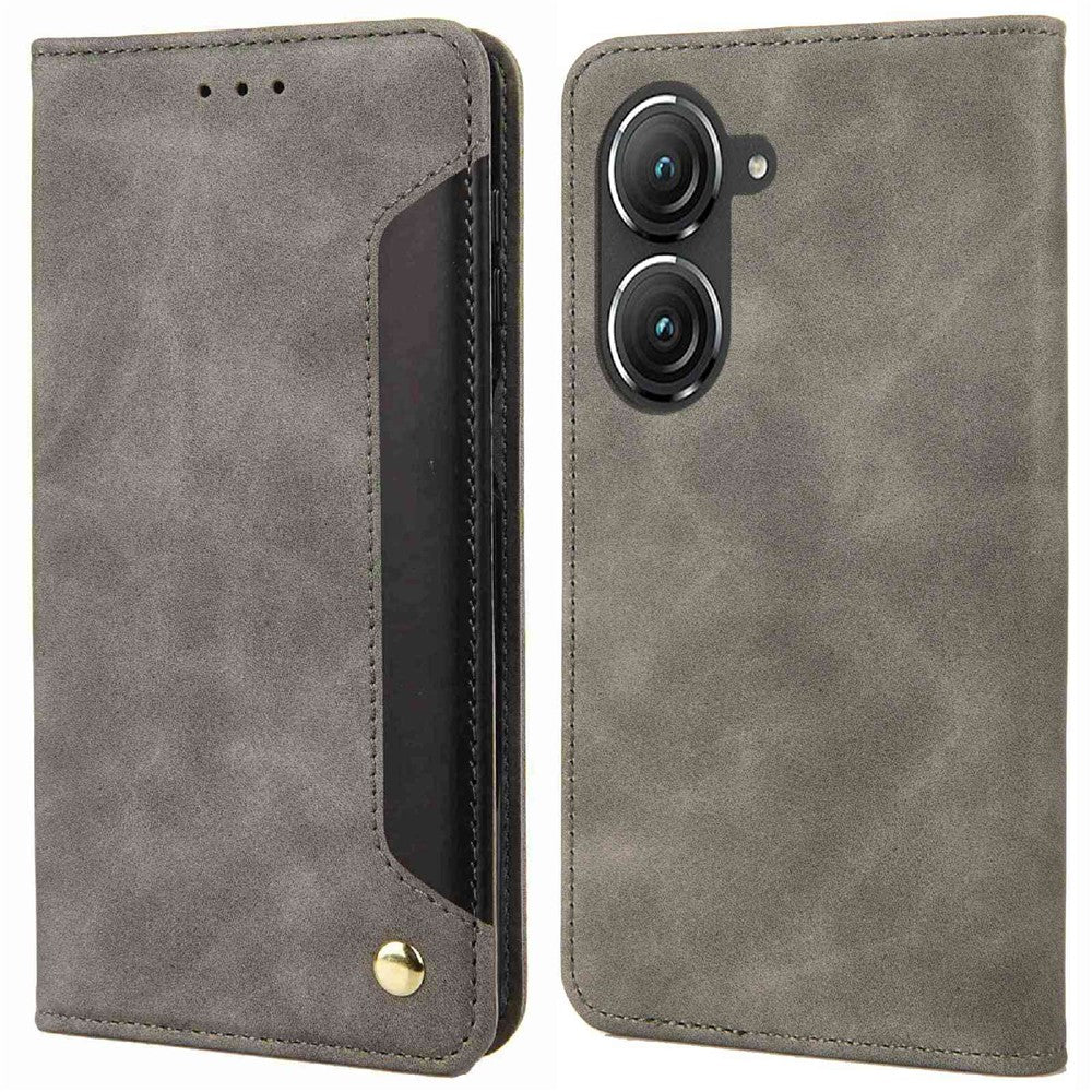 Til Asus Zenfone 9 5G Anti-fald Splejsning Telefoncover PU Læder Magnetisk Auto-absorberende Skin-touch Følelse Telefonpung Etui med Stand