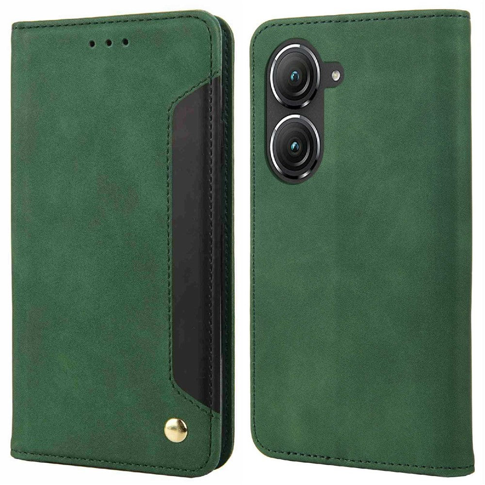 Til Asus Zenfone 9 5G Anti-fald Splejsning Telefoncover PU Læder Magnetisk Auto-absorberende Skin-touch Følelse Telefonpung Etui med Stand