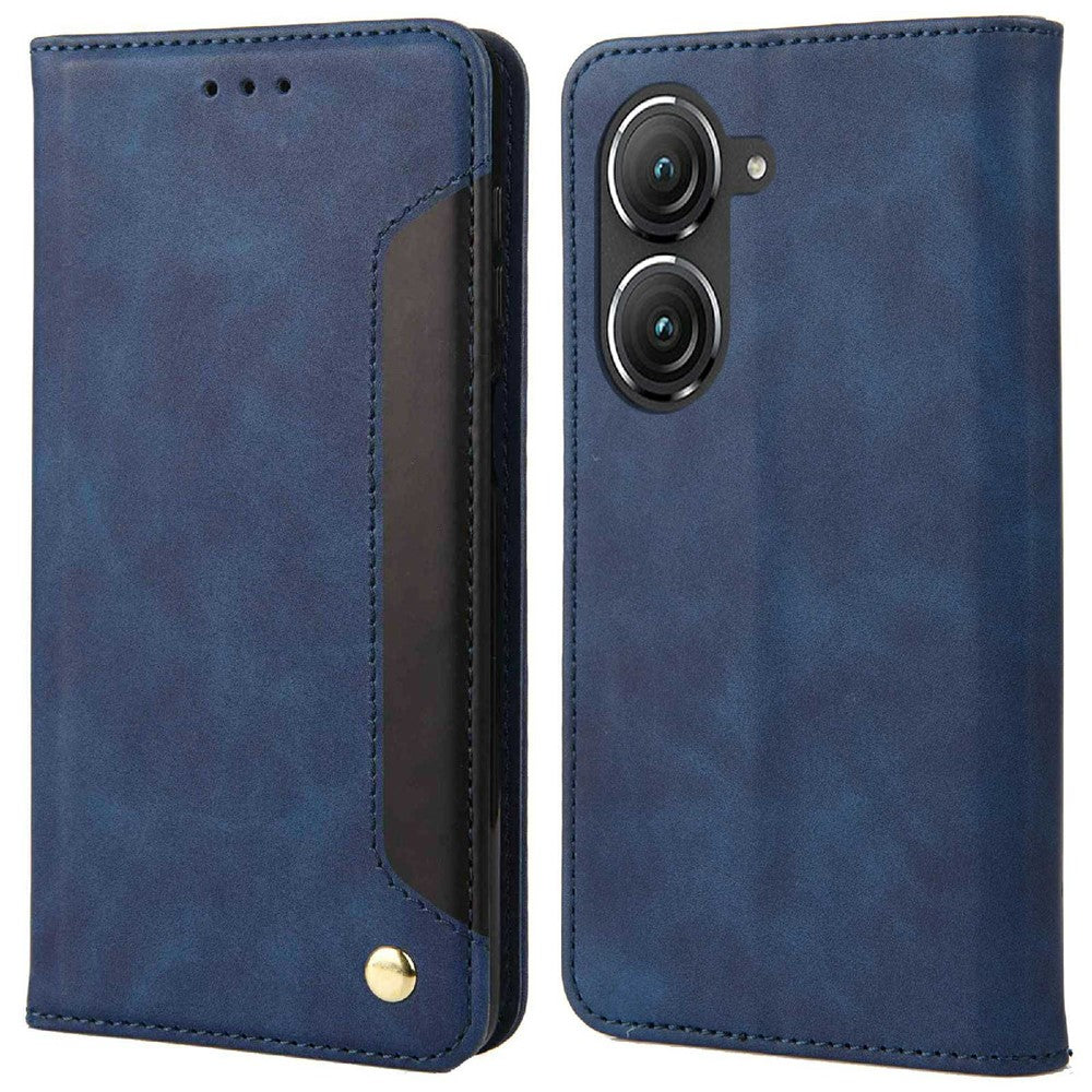 Til Asus Zenfone 9 5G Anti-fald Splejsning Telefoncover PU Læder Magnetisk Auto-absorberende Skin-touch Følelse Telefonpung Etui med Stand