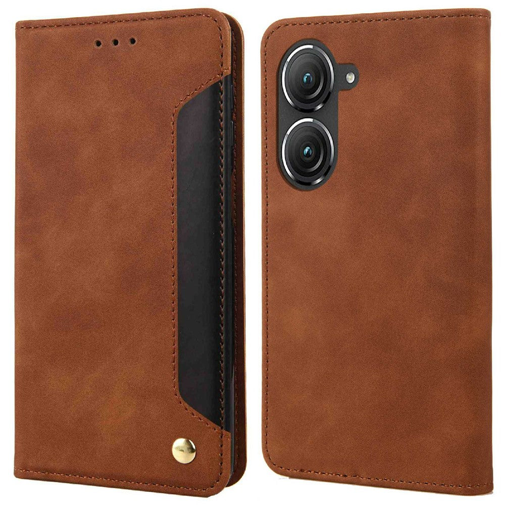 Til Asus Zenfone 9 5G Anti-fald Splejsning Telefoncover PU Læder Magnetisk Auto-absorberende Skin-touch Følelse Telefonpung Etui med Stand