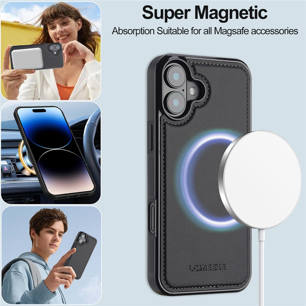 LC.IMEEKE L2 Series til iPhone 16 Plus Cover i PU-læder Pung Aftageligt magnetisk telefoncover