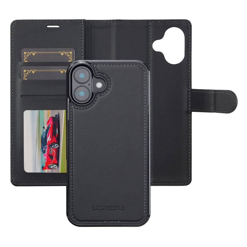LC.IMEEKE L2 Series til iPhone 16 Plus Cover i PU-læder Pung Aftageligt magnetisk telefoncover