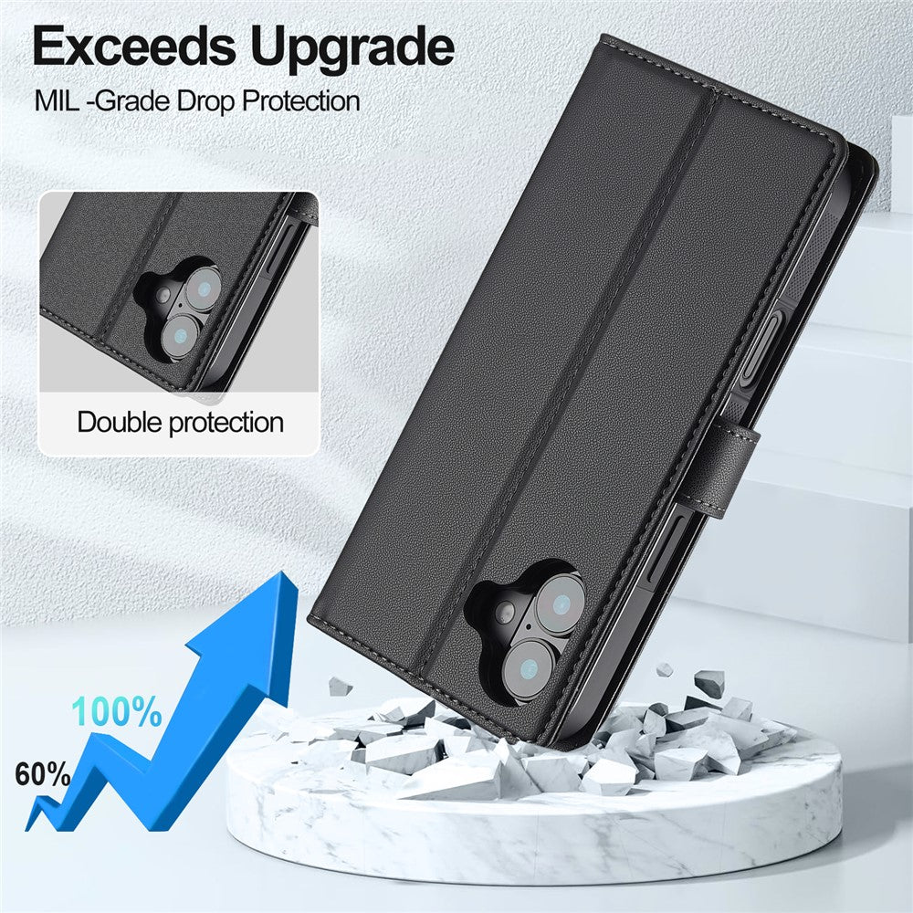 LC.IMEEKE L2 Series til iPhone 16 Plus Cover i PU-læder Pung Aftageligt magnetisk telefoncover