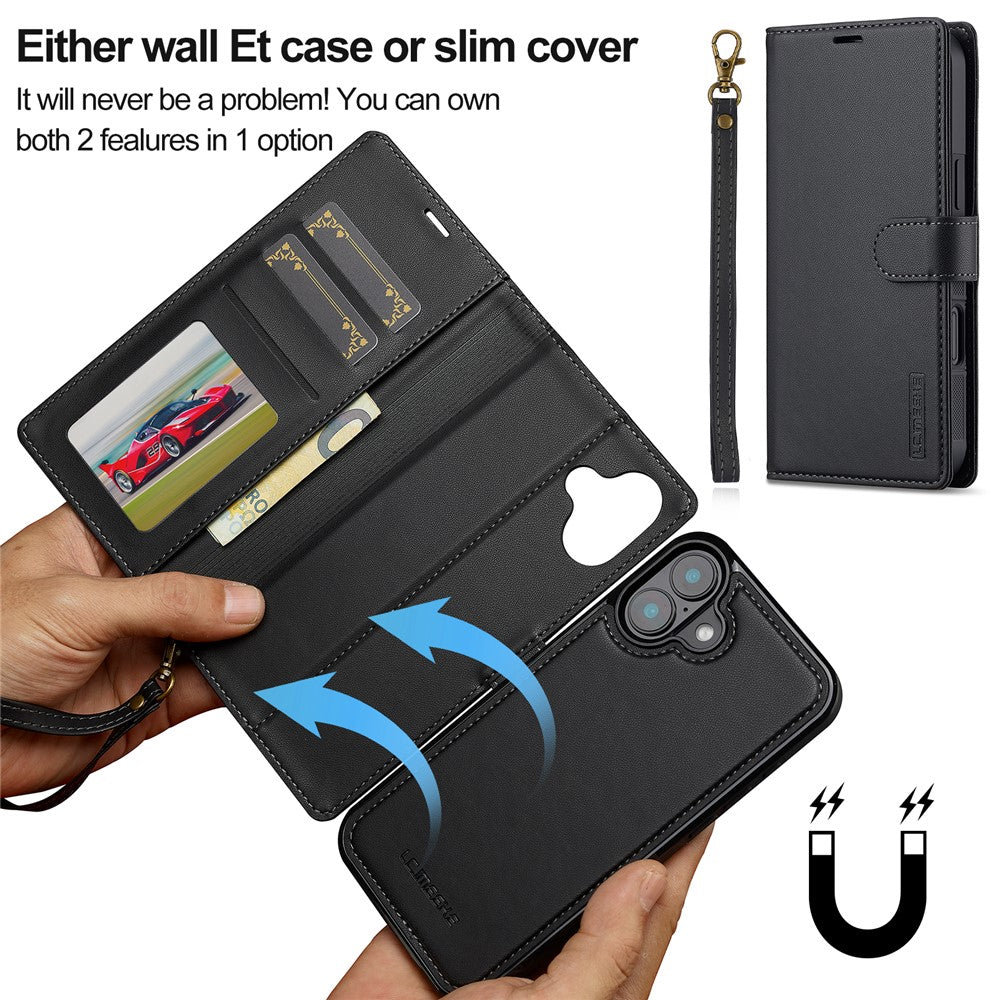 LC.IMEEKE L2 Series til iPhone 16 Plus Cover i PU-læder Pung Aftageligt magnetisk telefoncover