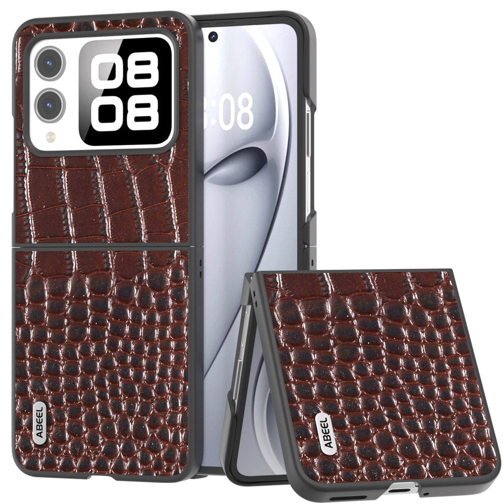 ABEEL For Huawei nova Flip 5G Case Genuine Cow Leather Back Phone Cover Crocodile Texture