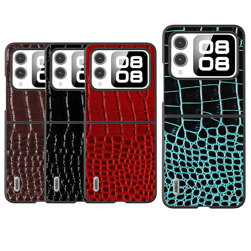 ABEEL For Huawei nova Flip 5G Case Genuine Cow Leather Back Phone Cover Crocodile Texture