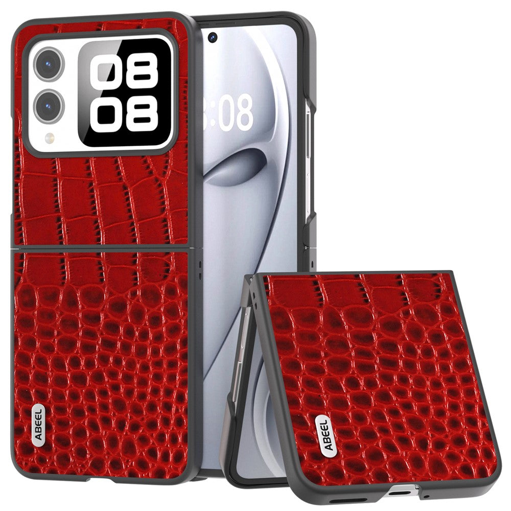 ABEEL For Huawei nova Flip 5G Case Genuine Cow Leather Back Phone Cover Crocodile Texture