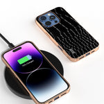 ABEEL For iPhone 16 Pro Max Case Electroplating Edge Crocodile Texture Genuine Cow Leather Back Phone Cover