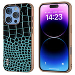 ABEEL For iPhone 16 Pro Max Case Electroplating Edge Crocodile Texture Genuine Cow Leather Back Phone Cover
