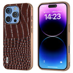 ABEEL For iPhone 16 Pro Max Case Electroplating Edge Crocodile Texture Genuine Cow Leather Back Phone Cover