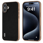 ABEEL For iPhone 16 Case Electroplating Edge Genuine Cow Leather+PC+TPU Phone Cover