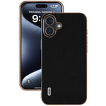 ABEEL For iPhone 16 Case Electroplating Edge Genuine Cow Leather+PC+TPU Phone Cover