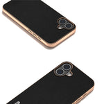 ABEEL For iPhone 16 Case Electroplating Edge Genuine Cow Leather+PC+TPU Phone Cover