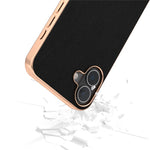 ABEEL For iPhone 16 Case Electroplating Edge Genuine Cow Leather+PC+TPU Phone Cover
