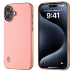 ABEEL For iPhone 16 Case Electroplating Edge Genuine Cow Leather+PC+TPU Phone Cover
