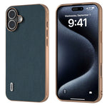 ABEEL For iPhone 16 Case Electroplating Edge Genuine Cow Leather+PC+TPU Phone Cover