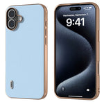 ABEEL For iPhone 16 Case Electroplating Edge Genuine Cow Leather+PC+TPU Phone Cover