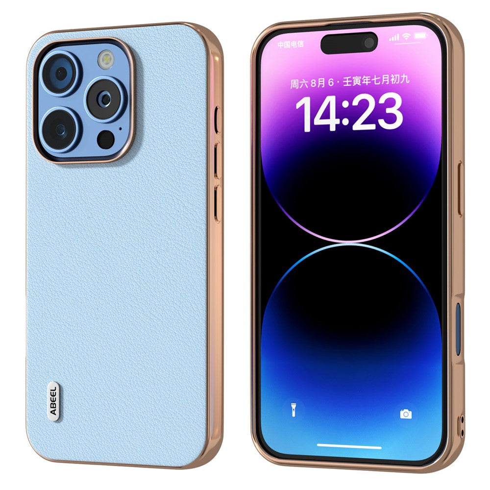 ABEEL Til iPhone 16 Pro Cover Galvaniseret Kant Ægte Koskind+PC+TPU Telefoncover