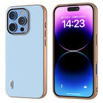 ABEEL For iPhone 16 Pro Case Electroplating Edge Genuine Cow Leather+PC+TPU Phone Cover