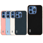 ABEEL For iPhone 16 Pro Case Electroplating Edge Genuine Cow Leather+PC+TPU Phone Cover