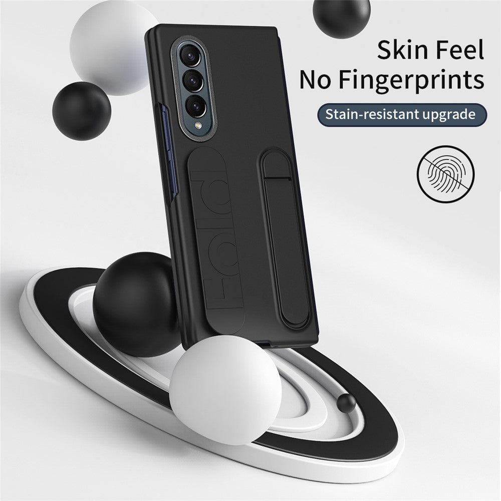 For Samsung Galaxy Z Fold3 5G Case with Tempered Glass Film Kickstand Wristband PC+Silicone Phone Cover
