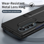 For Samsung Galaxy Z Fold3 5G Case with Tempered Glass Film Kickstand Wristband PC+Silicone Phone Cover
