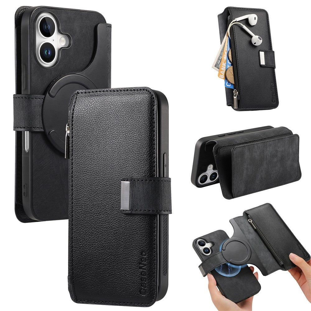 CASENEO MW-02 For iPhone 16 Plus Leather Case Detachable Magnetic Phone Cover