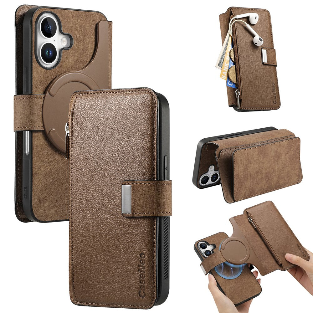 CASENEO MW-02 For iPhone 16 Plus Leather Case Detachable Magnetic Phone Cover
