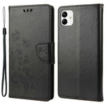 Stødabsorberende PU-lædercover til Samsung Galaxy A04 4G (164,4 x 76,3 x 9,1 mm), pung etui med stander, præget blomst og sommerfugle, folio flip telefoncover med rem