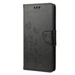 Stødabsorberende PU-lædercover til Samsung Galaxy A04 4G (164,4 x 76,3 x 9,1 mm), pung etui med stander, præget blomst og sommerfugle, folio flip telefoncover med rem
